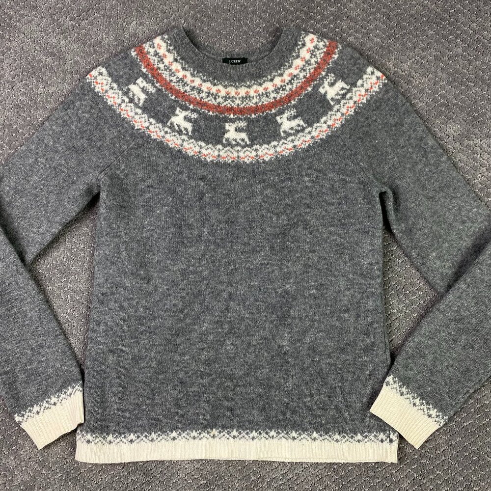 J. Crew Gray Sweater with Red and White Pattern
